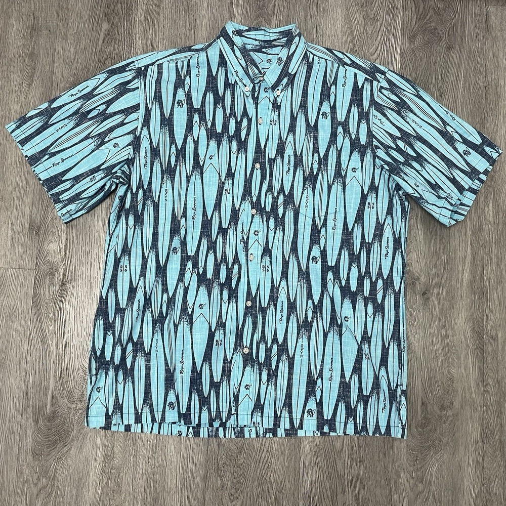 Reyn Spooner Shirt Mens Large Blue Hawaiian Surfboard Mele Kalikimaka Aloha